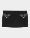 Versace Embellished-pocket Mini Skirt In Brown