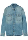 Versace Stud Embellished Denim Jacket In Blue
