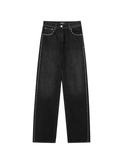 Versace Stud-embellished Straight-leg Jeans In Black