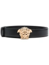 VERSACE STUNNING BLACK LEATHER BELT WITH ICONIC MEDUSA BUCKLE FOR WOMEN