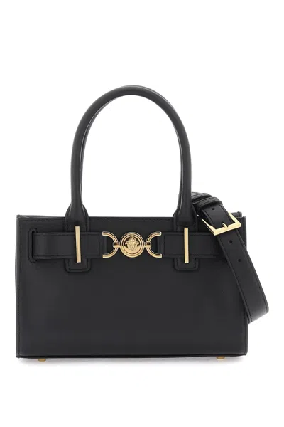 Versace Stylish Black Top-handle Tote Bag For Women Made Of 100% Calf Leather