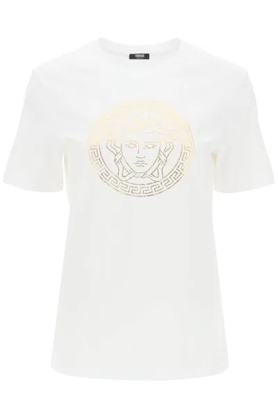 Versace Stylish Metallic Medusa Print T-shirt For Women In Multicolor