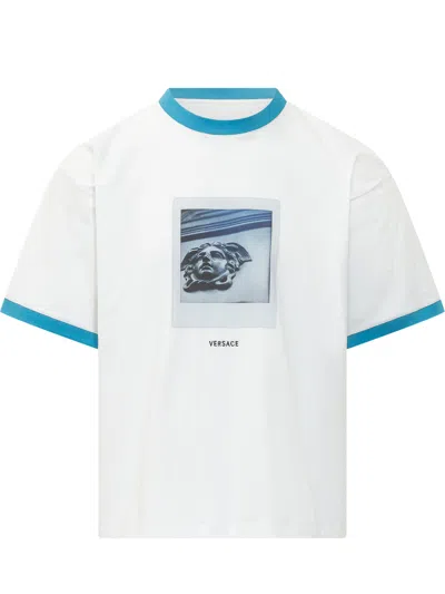 Versace Logo-print Colorblock T-shirt In White