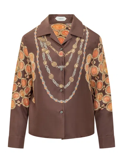 Versace Stylish Shirt With Unique Artwork In Brown