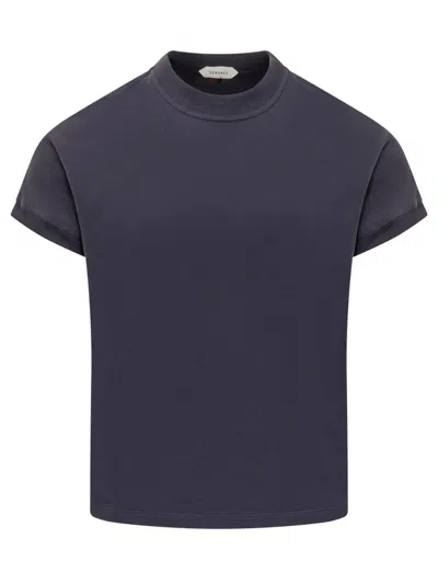 Versace Stylish T-shirt With Round Neck And Cut Sleeves In Blue