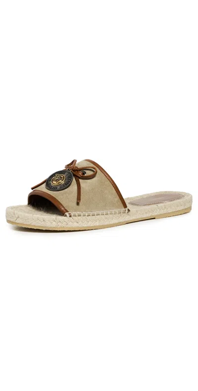 Versace Suede And Calf Leather Espadrilles Mud/chestnut/gold In Multi