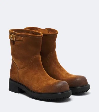 Versace Suede Ankle Boots In Brown