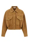 Versace Beige Suede Pointed Collar Elasticated Hem Jacket In Brown