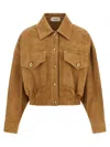 Versace Beige Suede Pointed Collar Elasticated Hem Jacket In Brown