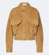 Versace Beige Suede Pointed Collar Elasticated Hem Jacket In Beige