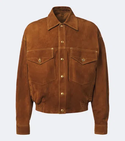 Versace Suede Collared Blouson Regular Fit In Brown