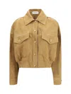 Versace Beige Suede Pointed Collar Elasticated Hem Jacket In Brown