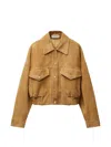 Versace Beige Suede Pointed Collar Elasticated Hem Jacket In Neutral