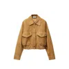 Versace Beige Suede Pointed Collar Elasticated Hem Jacket In Neutral