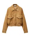 Versace Beige Suede Pointed Collar Elasticated Hem Jacket In Brown