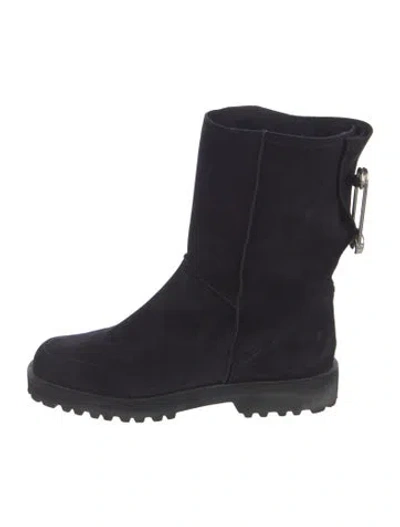 Pre-owned Versace Suede Combat Boots In Black