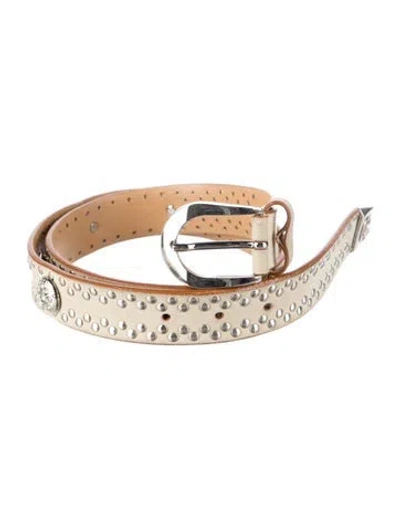 Pre-owned Versace Suede Crystal Embellishments Belt In Brown/neutrals