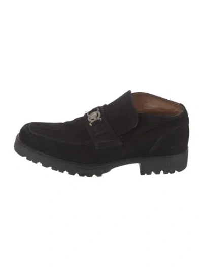 Pre-owned Versace Suede Dress Loafers In Black