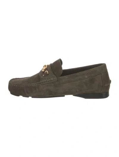 Pre-owned Versace Suede Dress Loafers In Green