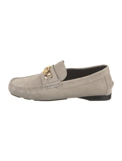 Pre-owned Versace Suede Dress Loafers In Neutral