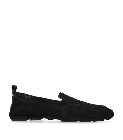 Versace Suede Driving Shoes In Black
