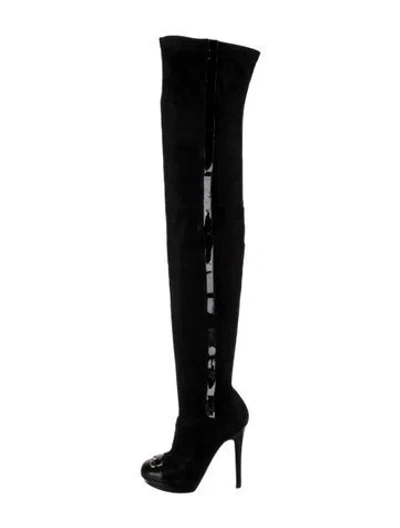 Pre-owned Versace Suede Glitter Accents Boots In Black