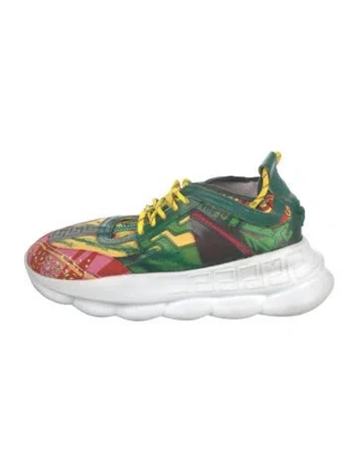 Pre-owned Versace Suede Graphic Print Chunky Sneakers In Green