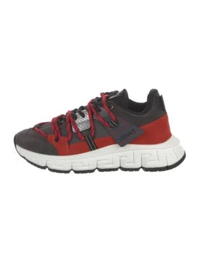 Pre-owned Versace Suede Graphic Print Chunky Sneakers In Red