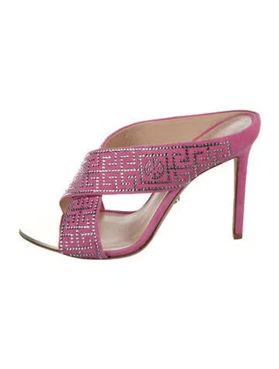 Pre-owned Versace Suede Graphic Print Sandals In Purple