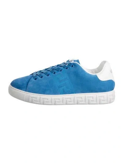 Pre-owned Versace Suede Graphic Print Sneakers W/ Tags In Blue