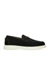Versace Suede Greco Monogram Loafers In Black