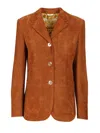 Versace Long Sleeve Leather Jacket In Brown