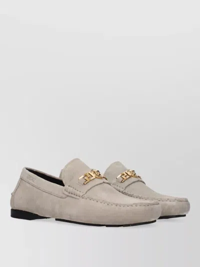 Versace Suede Leather Driver Loafers In Gold