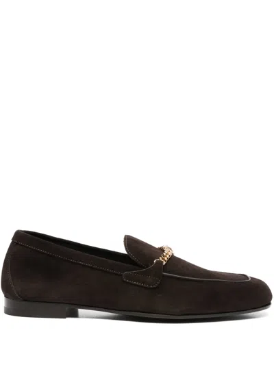 Versace Suede Loafers In Burgundy