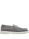 Versace Suede Greco Monogram Loafers In Gray
