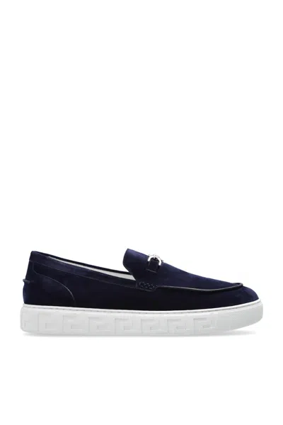 Versace Suede Loafers In Blue