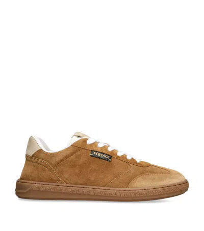 Versace Suede Low-top Sneakers In Brown