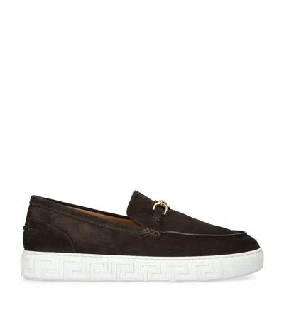 Versace Suede Medusa Loafers In Brown