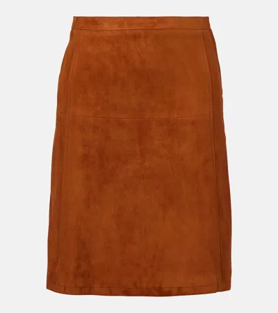 Versace Suede Midi Skirt In Brown