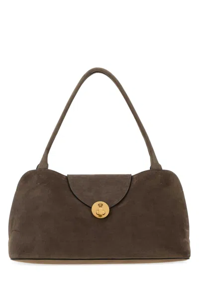 Versace Suede Mini Shoulder Handbag With Golden Metal Hardware In Brown