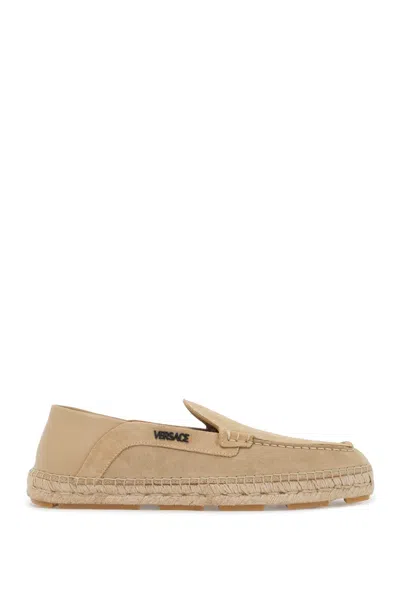 Versace Espadrillas Stile Mocassino In Suede In Beige