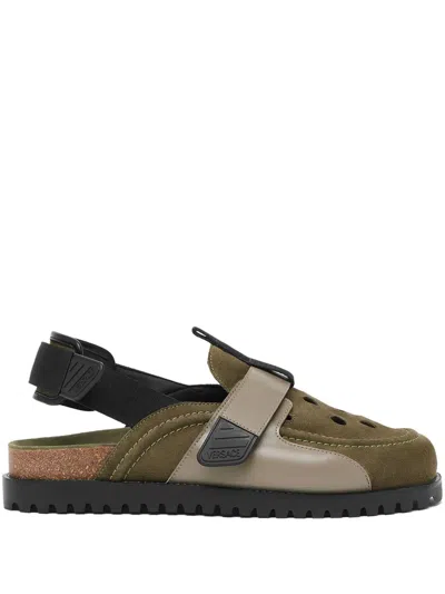 Versace Perforated Suede Sandals In Green