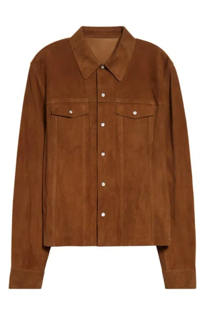 Versace Suede Overshirt In Tobacco