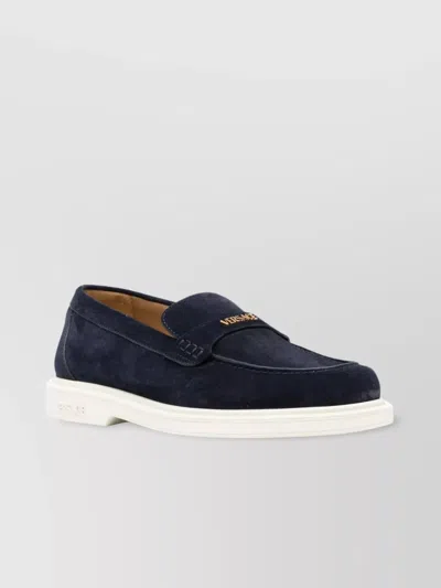 Versace Suede Penny Loafers Rounded Tip In Blue