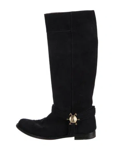 Pre-owned Versace Suede Riding Boots In Black