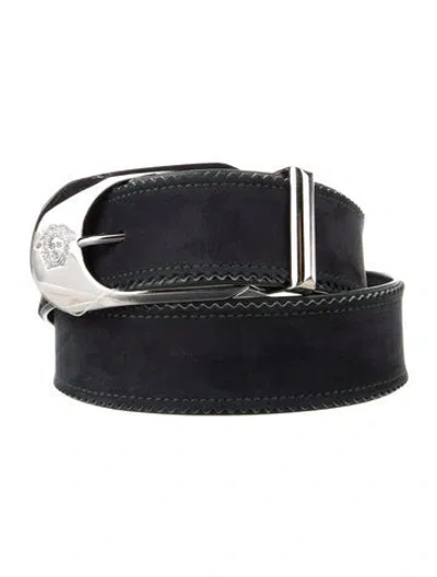 Pre-owned Versace Suede Scalloped Accent Waist Belt W/ Tags In Green