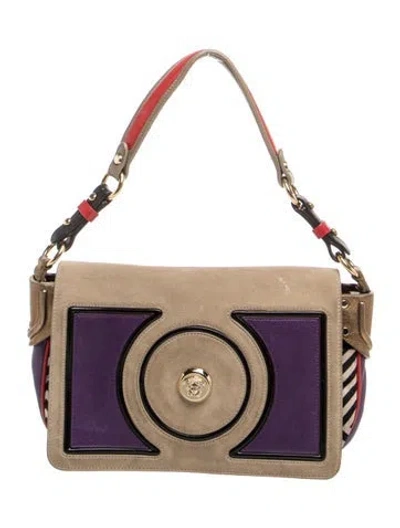 Pre-owned Versace Suede Shoulder Bag In Neutrals