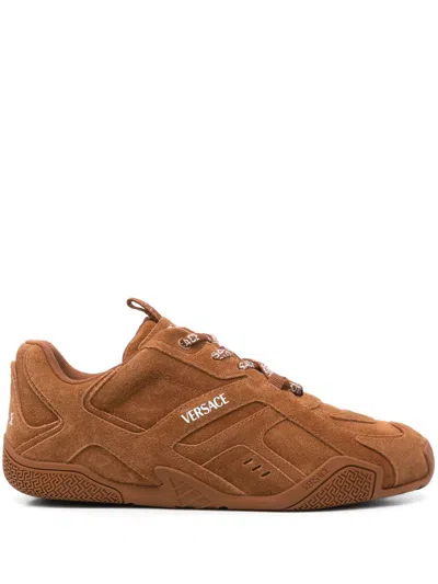 Versace Suede Trainers In Brown