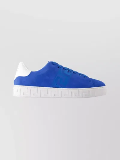 Versace Suede Sneakers Round Toe Rubber Sole In Multi