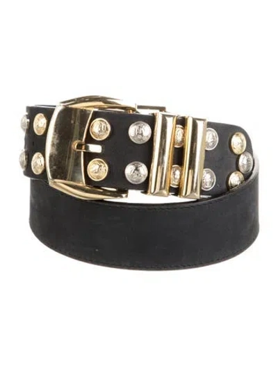 Pre-owned Versace Suede Studded Accents Waist Belt In Black